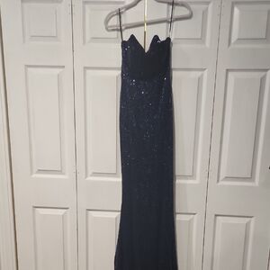 SHEIN Navy Blue Sequin Prom Dress